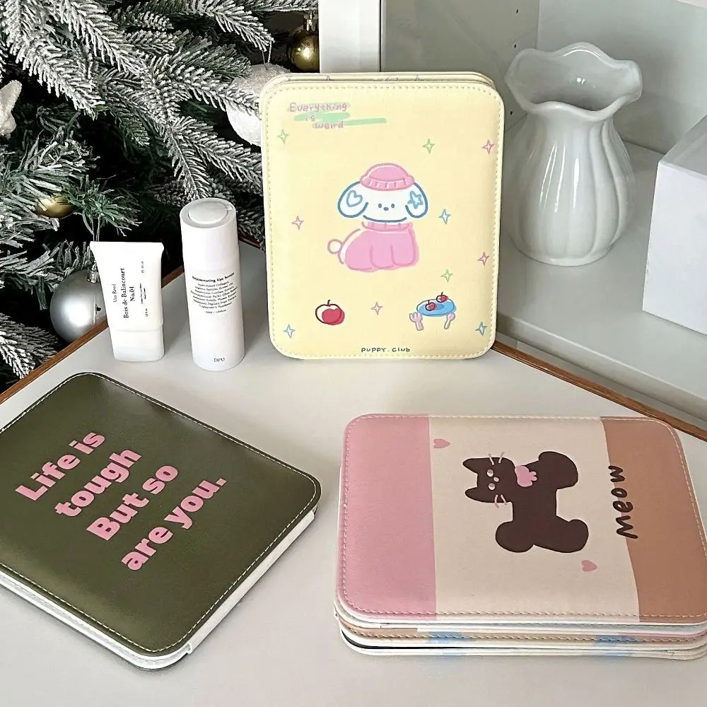 Pu Leather Desktop Stand Mirror Cartoon Puppy Cat Fold Makeup Mirror Compact Cosmetic Mirror Easy To Carry Vanity Mirror Unisex