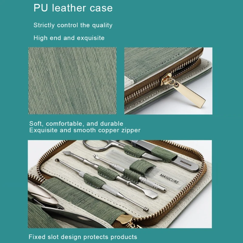 Kits de coupe-ongles professionnels, outils de beauté des ongles, utilisation en Salon avec grand coupe-ongles, pince à sourcils, cuillère à oreilles, cuir de luxe