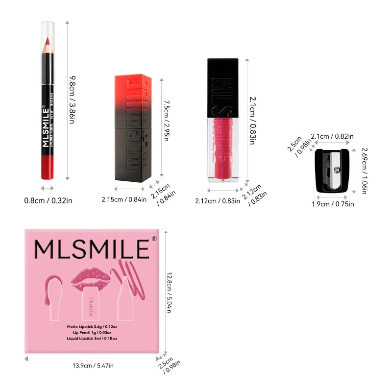 Kit de maquillaje de labios mate aterciopelado, juego todo en uno con sacapuntas de delineador de labios, bálsamo teñido con manchas de labios brillantes, uso completo en el día, esencial de viaje