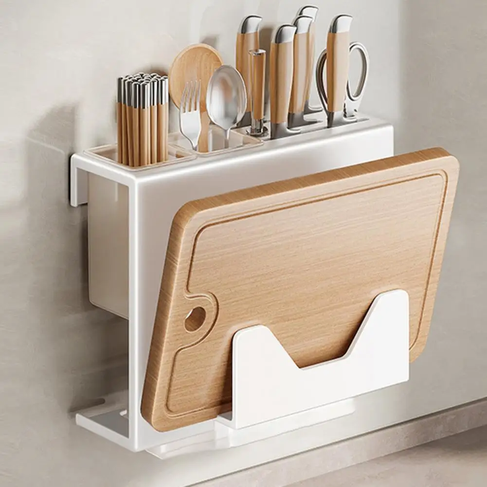 Knife Storage Shelf Multifunctional Cutlery Organizer Wall-mounted Cutting Board Knife Organizer with Drip Tray for Cutlery