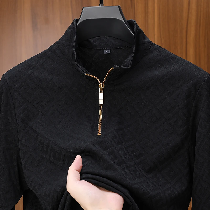 Sweatshirt stand collar half zipper autumn and winter boys new style mid collar men's clothing long sleeve t-shirt bottoming