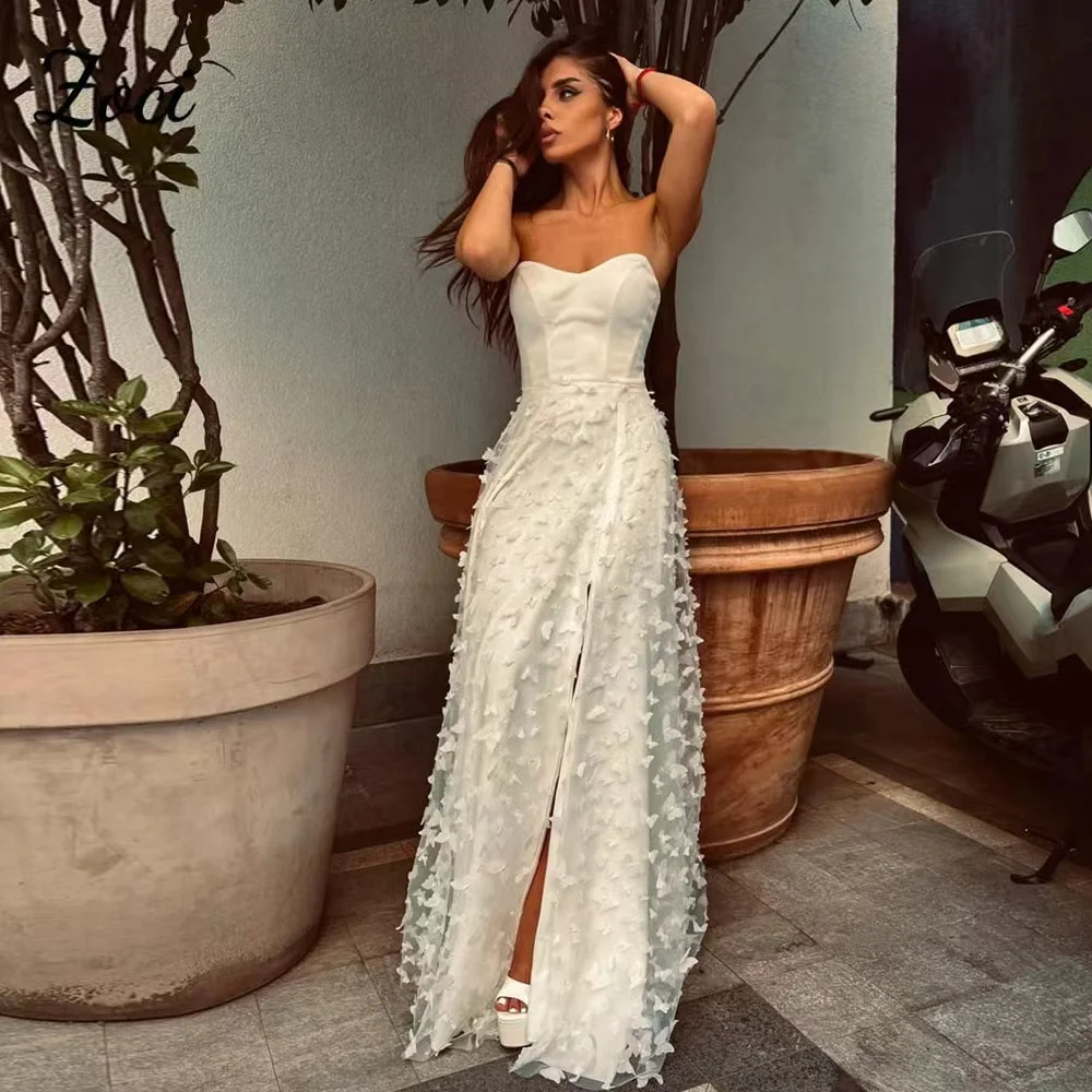 

Zoci Luxury 3D Lace Flowers Long Prom Dresses Customized Sweetheart Women Formal Evening Party Slit Wedding Engagement Dress
