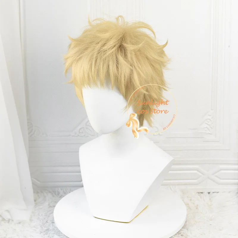 Anime Kei Tsukishima Kei Copslay Pruik 30Cm Lichtgele Pluizige Pruiken Hittebestendig Synthetisch Haar Halloween Feestpruiken