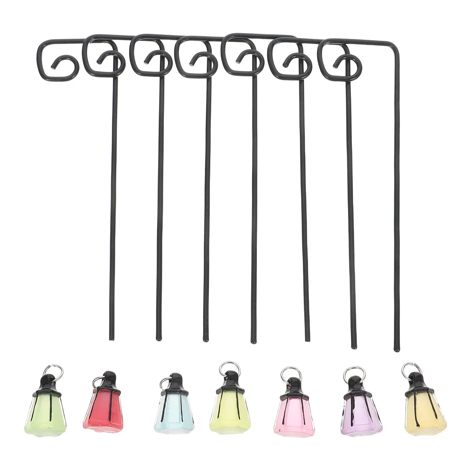 7Pcs Glow in The Dark Miniature Lantern Stakes Fairy Garden Accessories Resin Pot Lanterns for Terrarium Succulent Micro