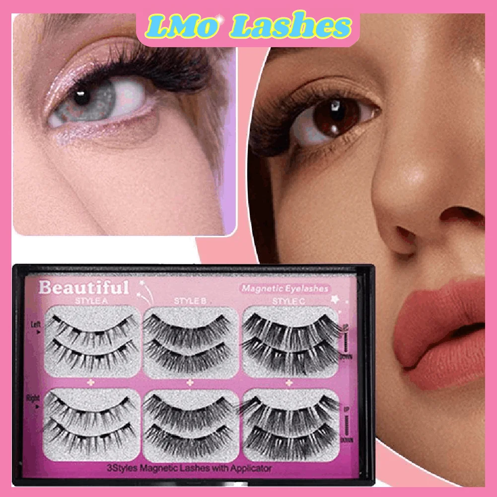 رموش مغناطيسية طبيعية ثلاثية الأبعاد 3 أزواج رموش مغناطيسية صندوق شحن رموش مصنوعة يدويًا هدية كاذبة دعم قابل لإعادة الاستخدام #4