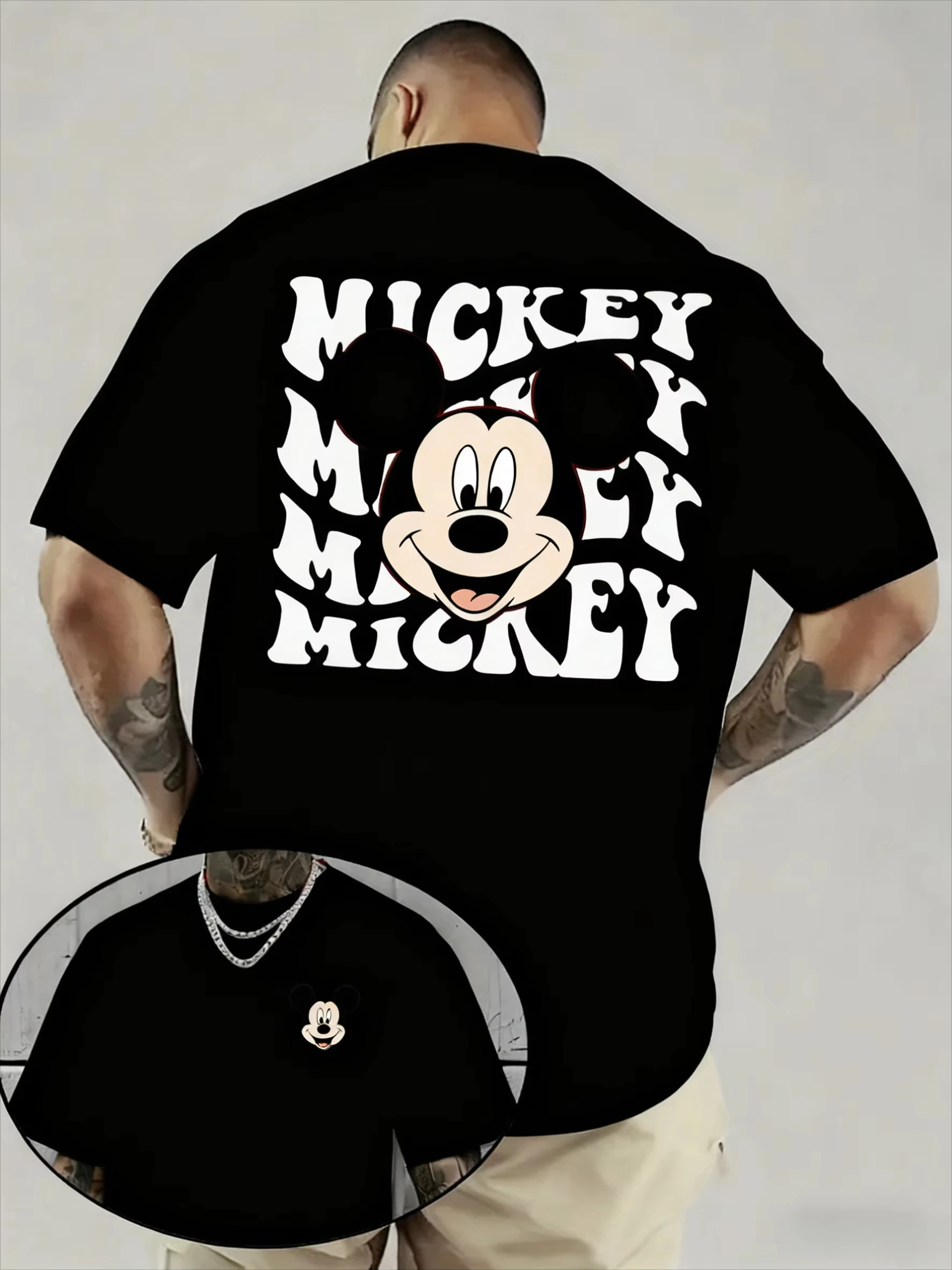 

Хлопковая футболка Disney с двусторонним принтом Микки, 2026, летняя новинка, унисекс, свободный крой оверсайз в стиле Харадзюку, повседневный топ