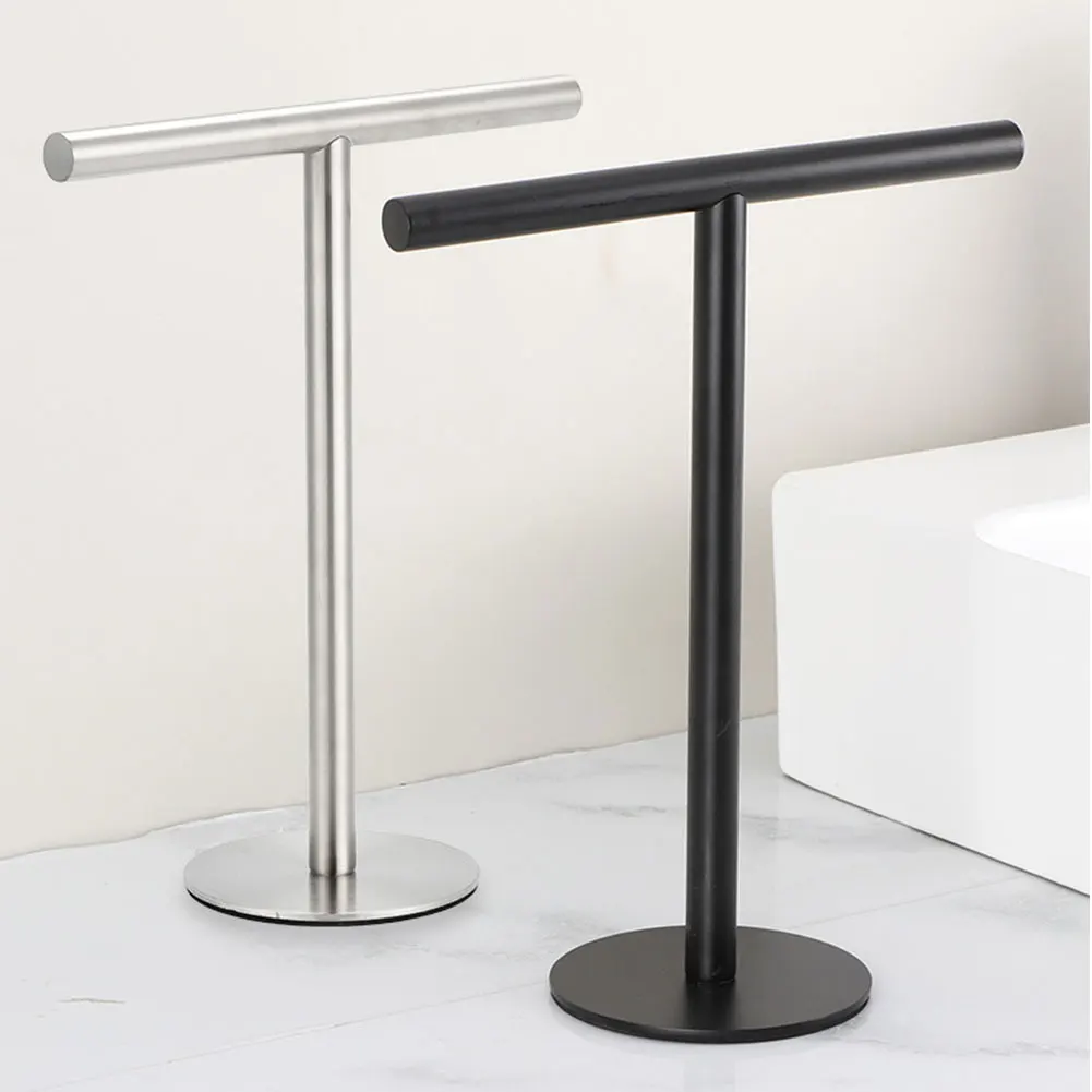 Black Standing Towel Rack Stainless Steel T-Shape Towel Bar Rack Countertop Towel Holder Display Stand for Bathroom Vanity