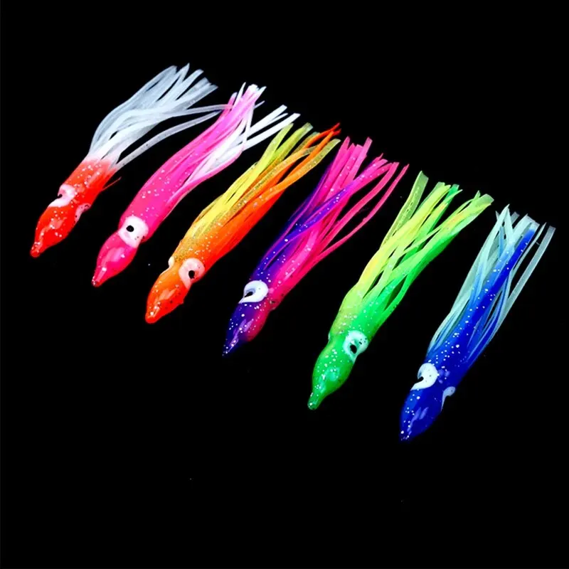 

6 шт./лот, 9 см, набор светящихся рыболовных приманок, приманки для осьминога, комбинированная юбка в виде кальмара, приманка для троллинга, разные цвета, светящиеся рыболовные приманки