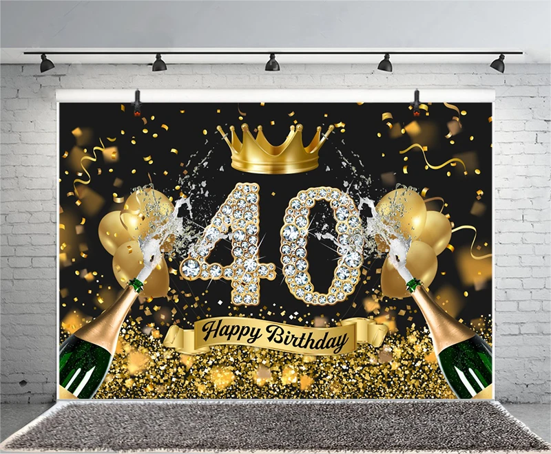 40th التصوير خلفية الذهب الأسود تاج الرجال النساء حفلة عيد ميلاد صور خلفية للصور استوديو لوازم راية الديكور