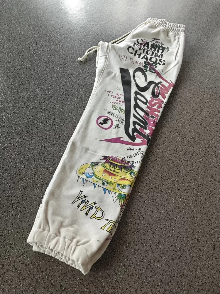 غسلها الأبيض سانت مايكل الهيب هوب السراويل الرجال النساء أفضل نوعية الكتابة على الجدران الطباعة الرباط الركض السراويل رياضية مجموعة