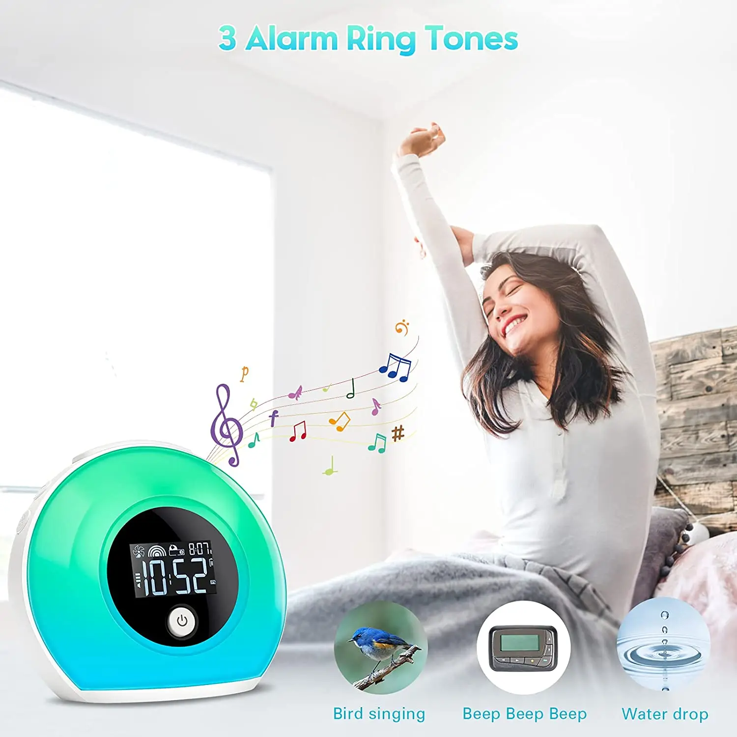 Night Light Alarm Clock Bluetooth Speaker 5 Colors Wake Up Light Alarm Clock Bedside Colorful LED Digital Clocks Player-B61B