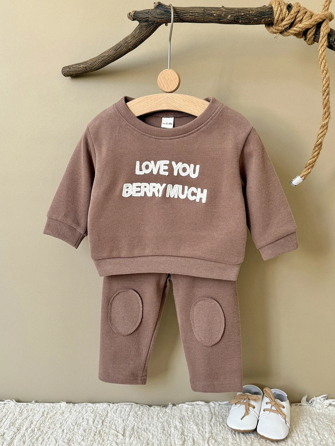Spring Baby Retro Simple Clothes Set Vertical Rib Fabric Letter Print Sweatshirt Elastic Pants For Toddlers