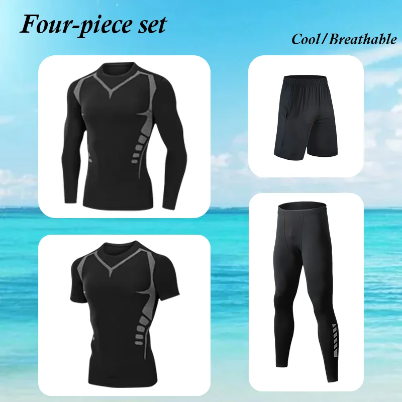 

Men's Quick-Drying Ice Silk Long-Sleeved Running Top, Tight-Fitting Fitness Clothes for Training, Trendy Morning Run Tracksuit