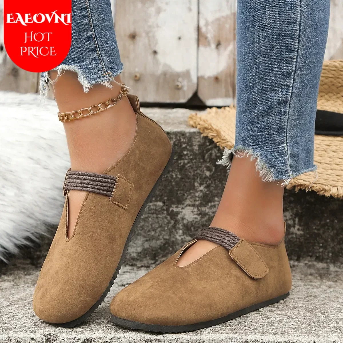 Handiness Casual Flat Shoes Round Toe Shallow Women's Loafers Autumn Retro Comfort Soft Sole Single Shoes Versatile Female Shoes