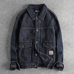 Tough man vintage wash to do old denim jacket men's cargo pocket port fashion trend youth fashion coat top