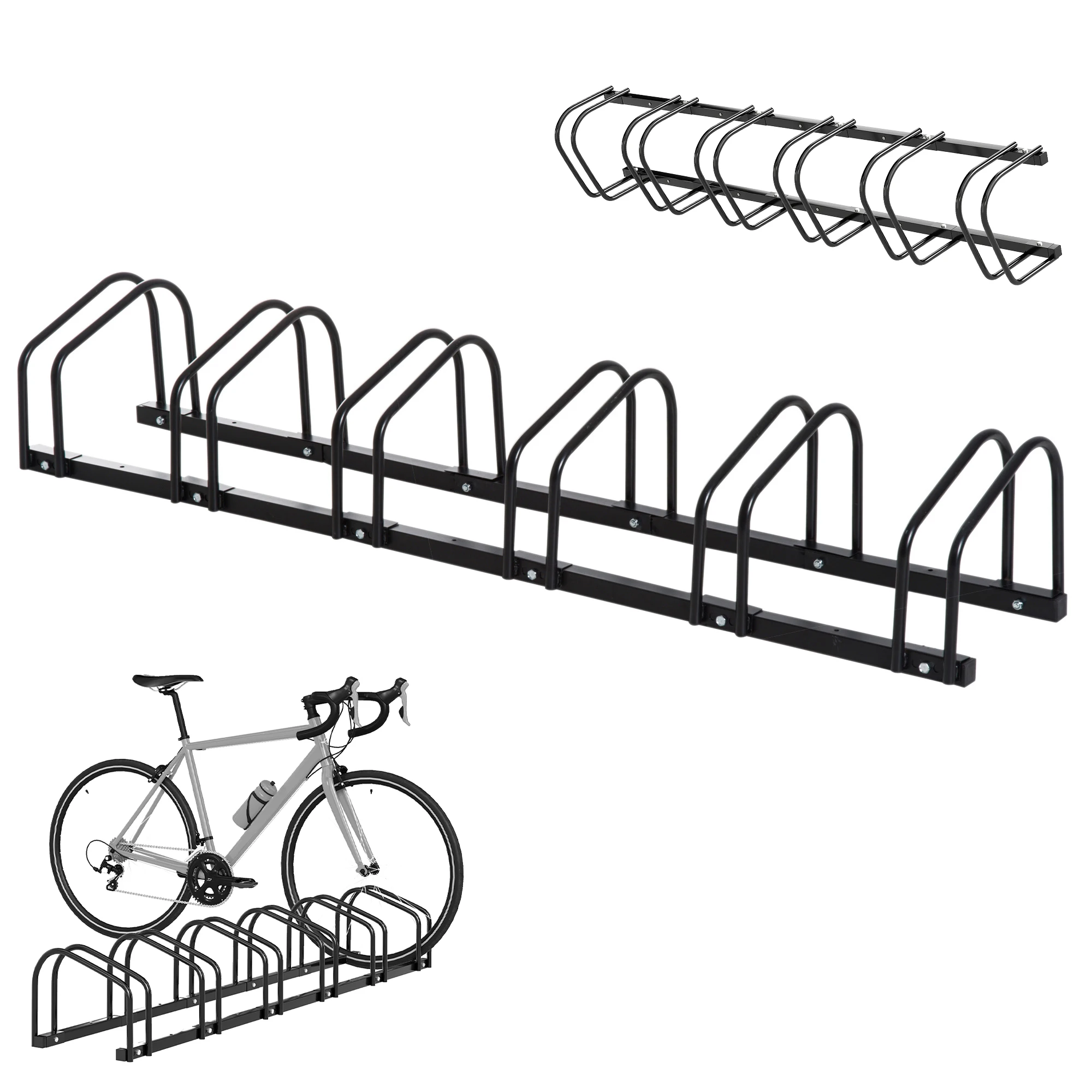 HOMCOM Râtelier 6 vélos range-vélos support de rangement pneu 65 mm sol ou mural pour VTT enfants BMX 179 x 33 x 27 cm acier noir