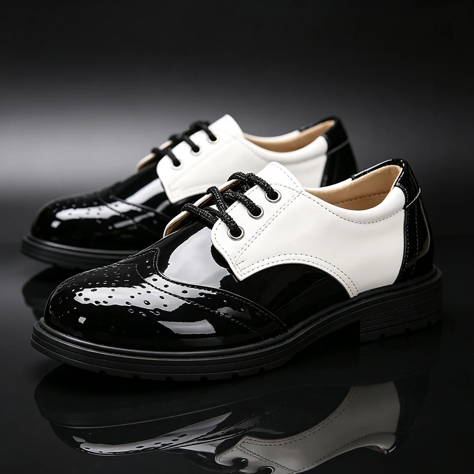 Pop Stars Jackson Kids Brogue Oxford Leather Shoes Classic Stage Performance Formal Occasion School Uniform Shoes for Boys Girls