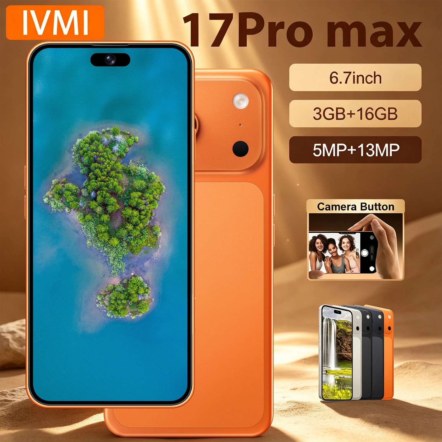 IVMI Global Vision 17Pro Max Smartphone Android 3GB RAM 16GB ROM Dual SIM 4G Network Fingerprint Face IDMobile Phones
