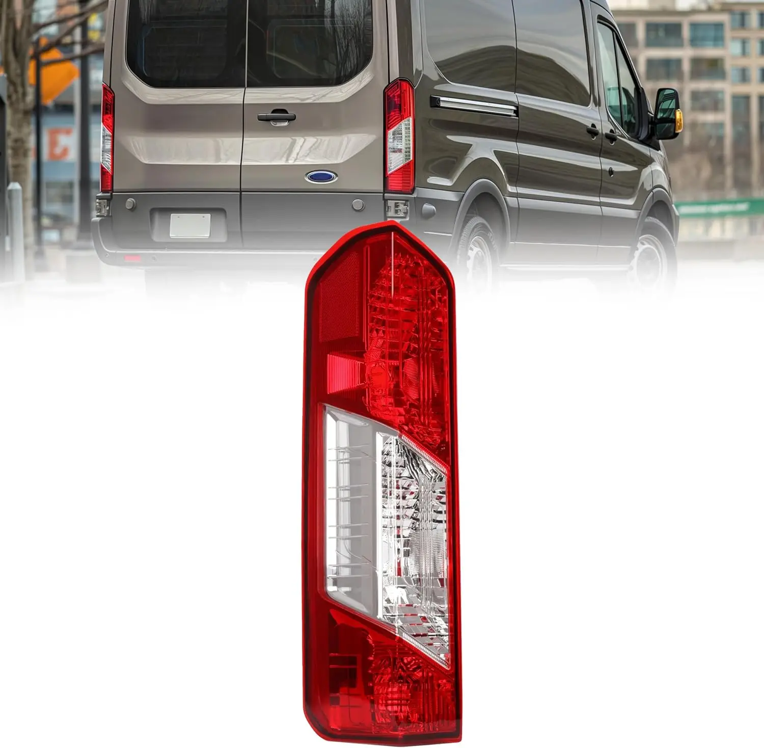 

LH Tail Light Assembly for 2015-2024 Ford Transit 150-350 HD, Red & Clear Lens, Driver Side