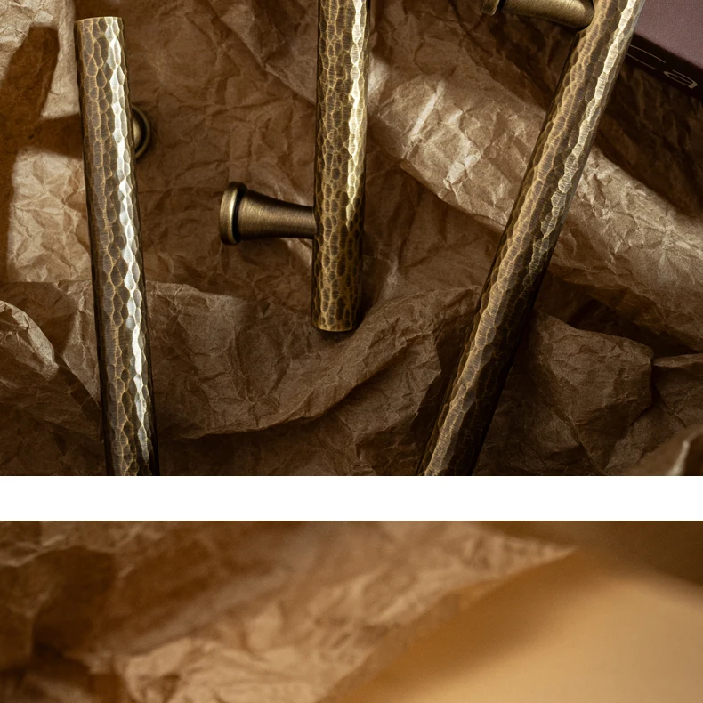 Hand-hammered antique brass cabinet handle 7