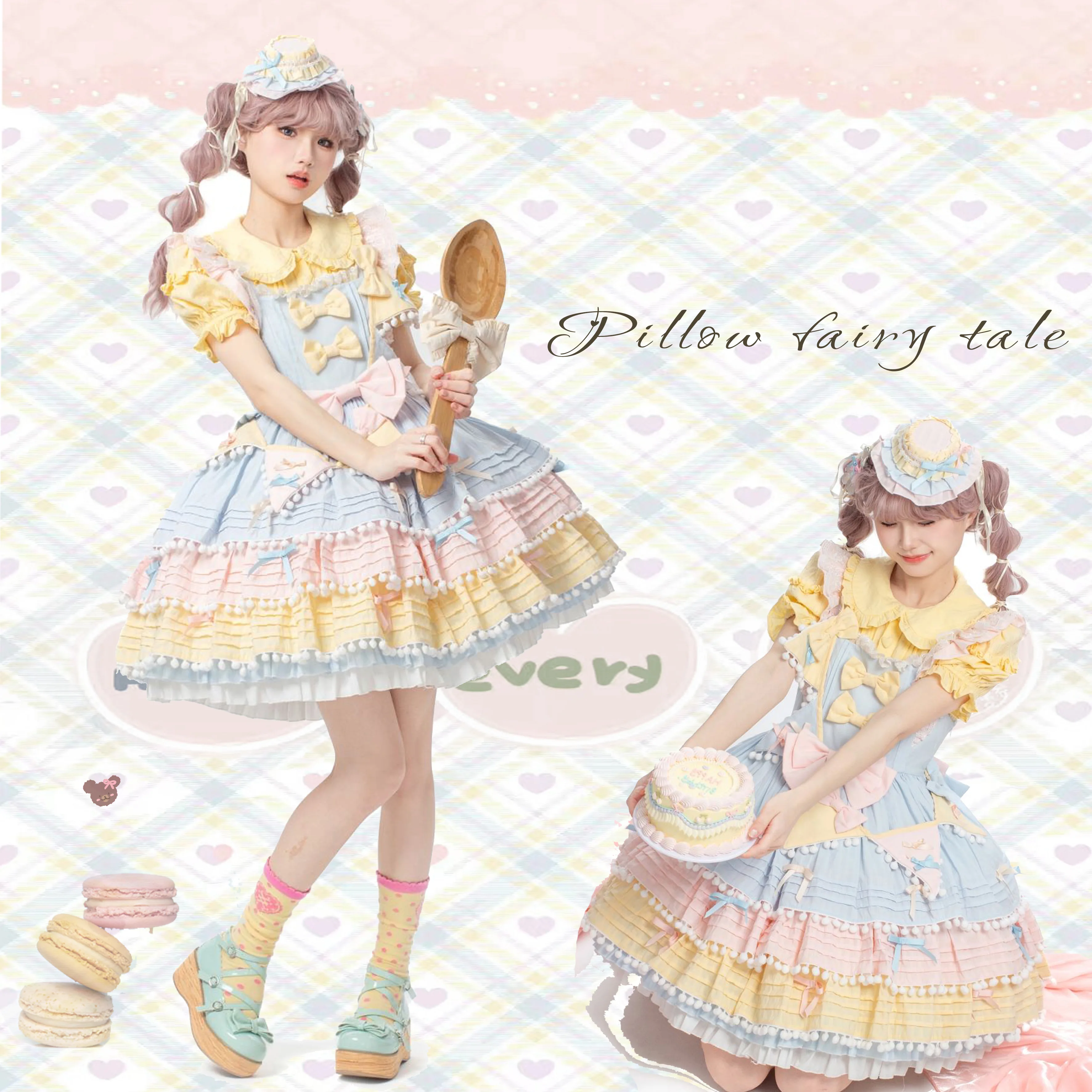Nonsar lolita querida vestido de bolo colorido feminino doce arco bola de pele borla guarnição três camadas estilo jsk princesa vestidos de festa