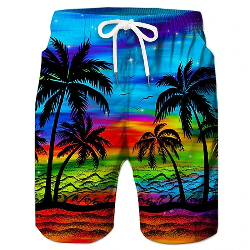 Vintage 3d Kokospalm Print Strandbroek Unisex Kleding Zomer Casual Hawaii Vakantie Shorts Mode Heren Ijs Korte Broek