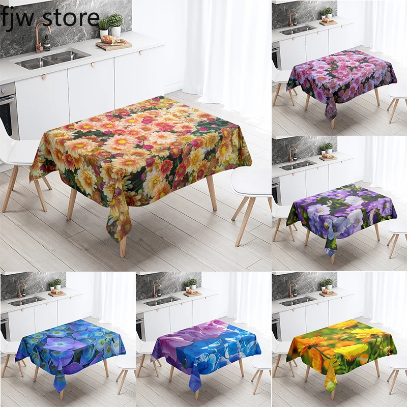 Beautiful Flower Printed Rectangular Tablecloth Stain Resistant Waterproof Restaurant Kitchen Table  hunli Home Decor