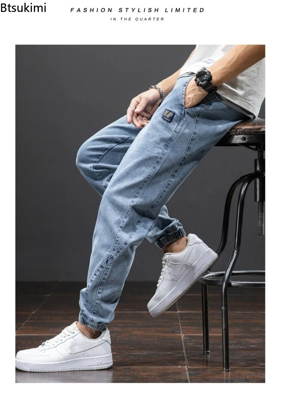 Plus Size 8XL Elastic workwear Jeans Men's Ankle Length Harem Pants Casual Wear-resistant and Fat Added Baggy Denim Trousers Man