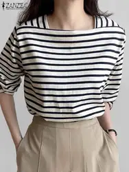 ZANZEA Fashion Striped Blouse Women Elegant Square Neck Long Sleeve Tops Spring Casual Work OL Shirt Female Party Tops Chemise