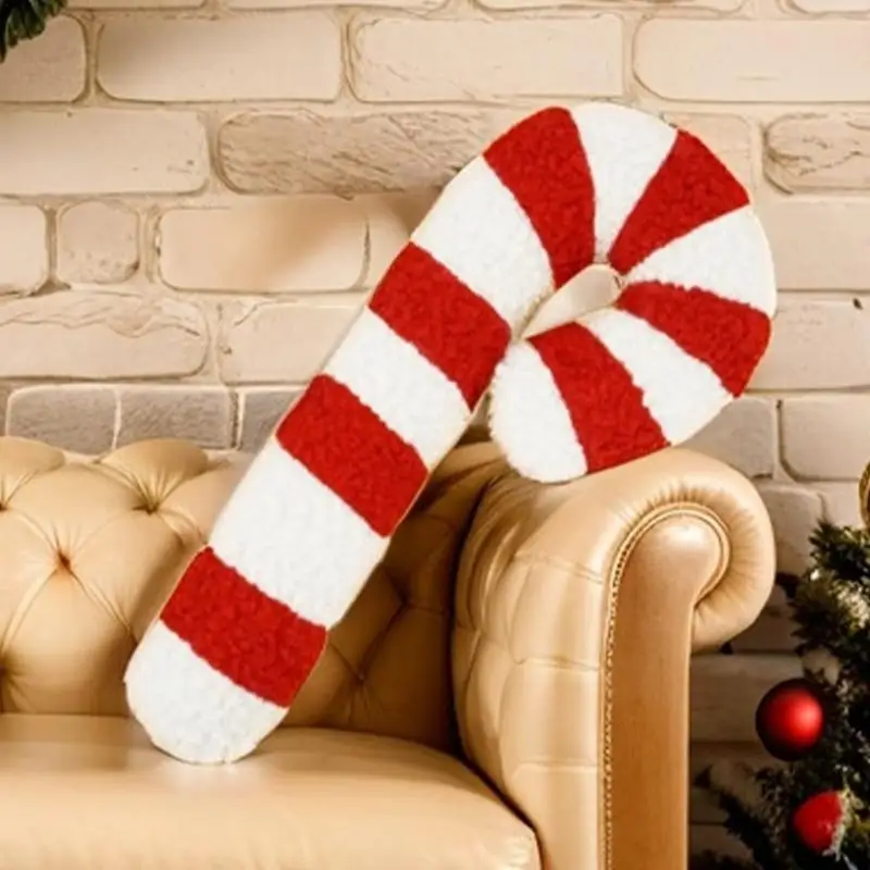 Christmas Candy Cane Throw Pillow Soft Sofa Cushion Festival Heteromorphic Decorative Pillow Doll For Christmas Decoration