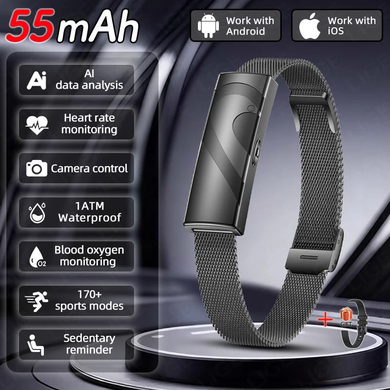 

LIGE Smart Bracelet Real-time Heart Rate Monitoring Sports Fitness Tracker Wristband Waterproof Smart Watch For Couple Fashion