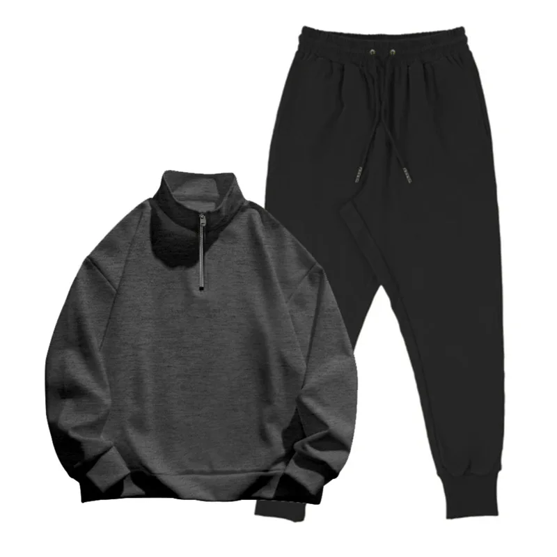 Autumn Winter Zipper Jacket Stand Collar Pullover Tracksuit Two-piece Tracksuit Casual Pants Men\'s Suit Sports Plus Size Set