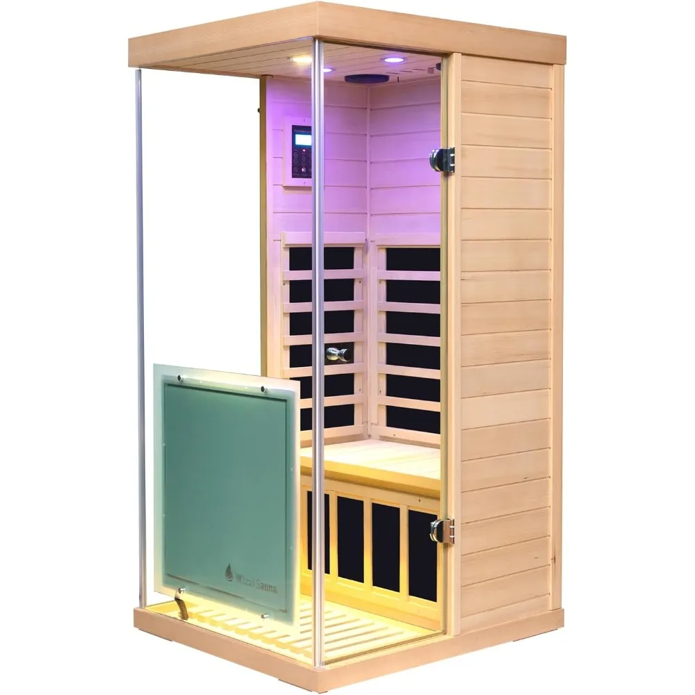 Canada Hemlock Low EMF FAR Infrared Sauna Room, 1 Person Indoor Sauna 1100W/120V with 6 Carbon Panel Heater & LCD Control Panel