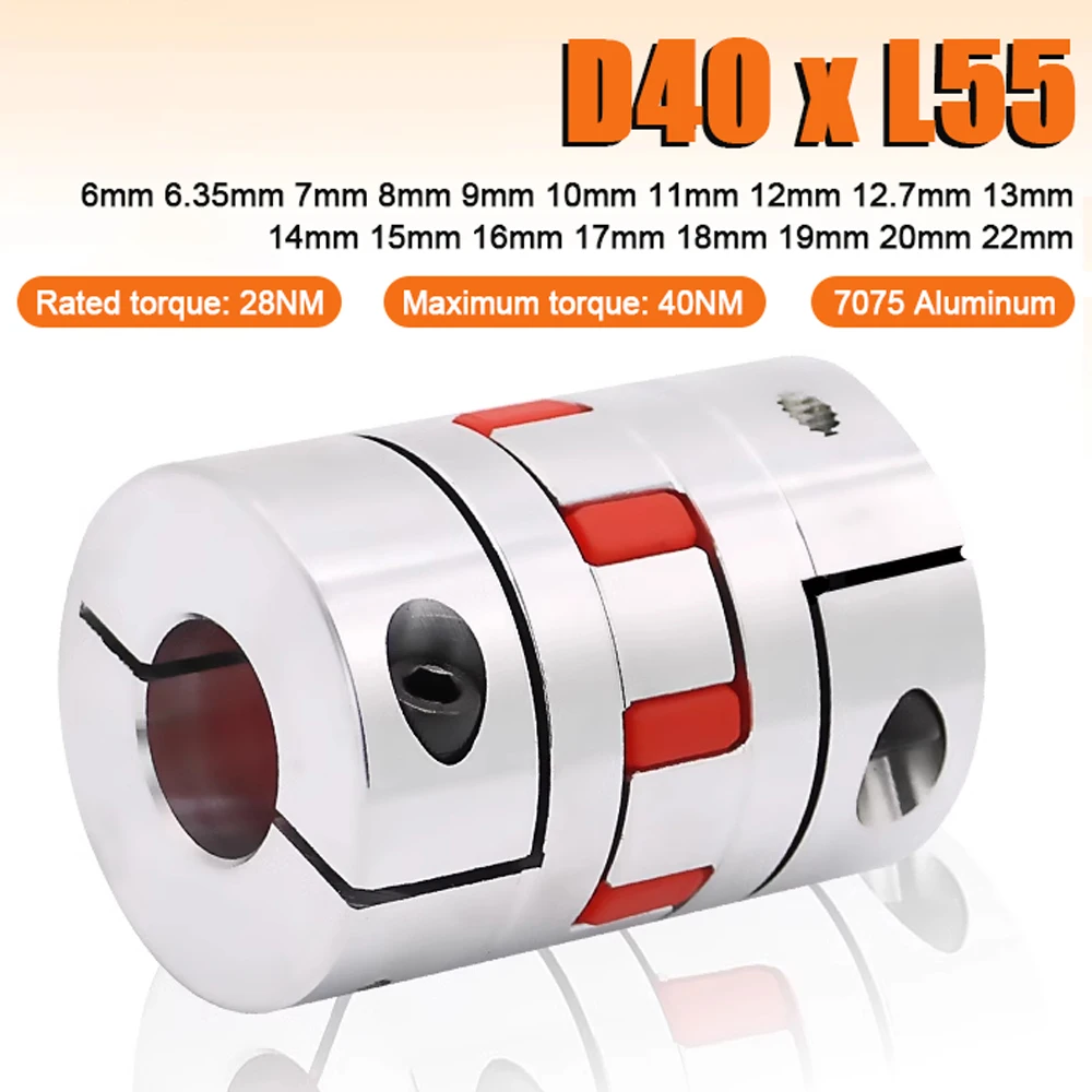 

D40xL55 Jaw Shaft Coupler Spider Flexible Motor Aluminium Plum Flexible Coupling Bore 6 7 8 9 10 11 12 ~ 22mm Encoder Connector