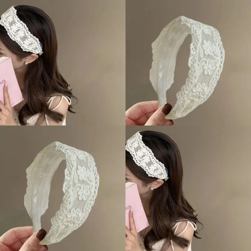 

Black White Lace Mesh Wide Headband Premium High End Sleek Hair Accessory for Women Lightweight Comfortable Non Slip Daily Wear