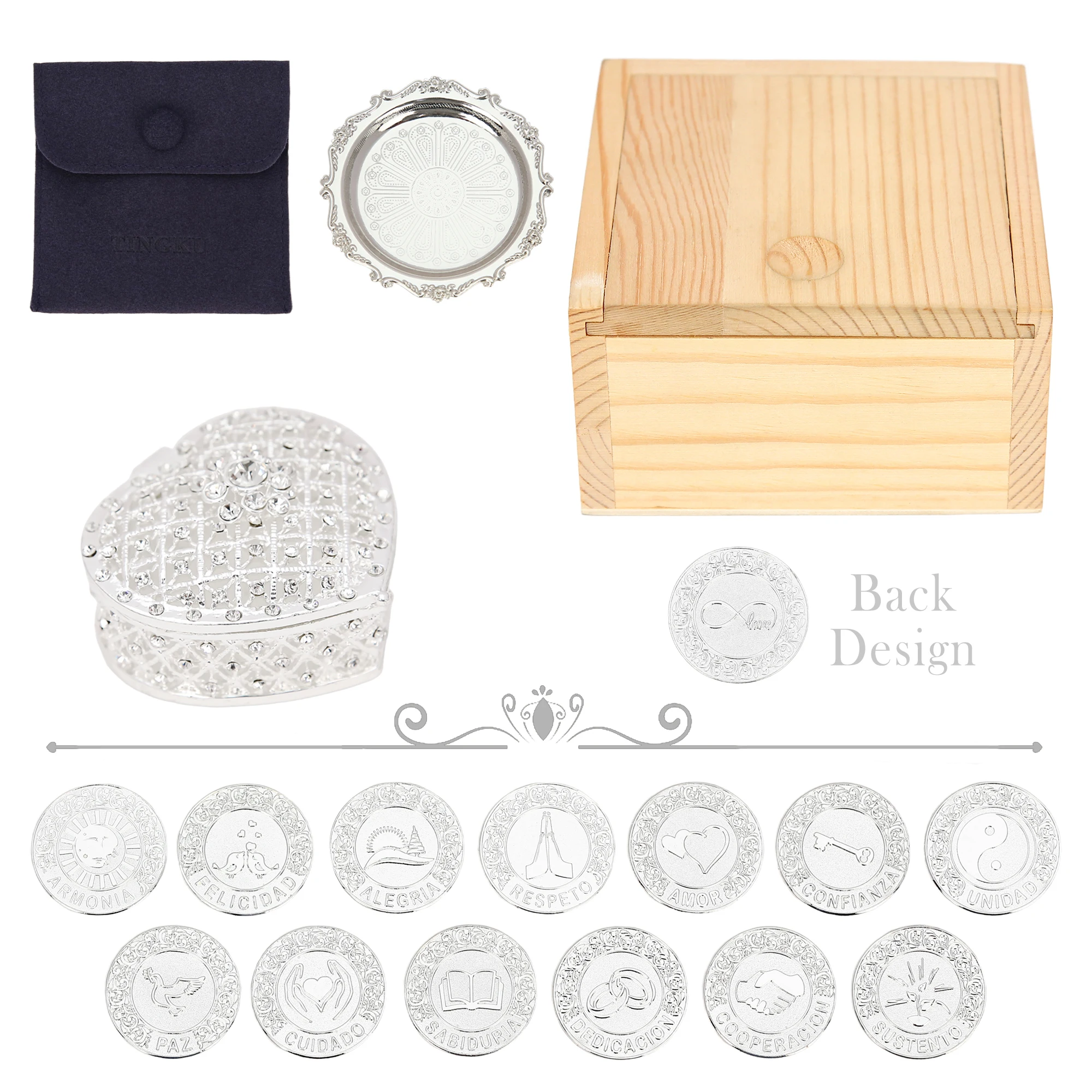 spanish-wedding-arras-coins-set-with-crystal-heart-box-slide-wooden-box-and-round-tray
