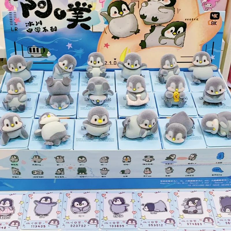 Cute Penguin Ah Pu Flocked Blind Box Surprise Mystery Box Kawaii Mini Figure Desk Decoration Items Surprise Mystery Box