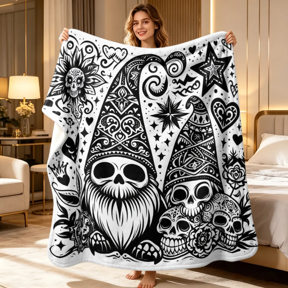 1pc Coloring Relax Blanket Suitable for Sofas, Bedrooms, Camping & Office | Day of the Dead Dark Art Throw with Sugar Skulls, Go