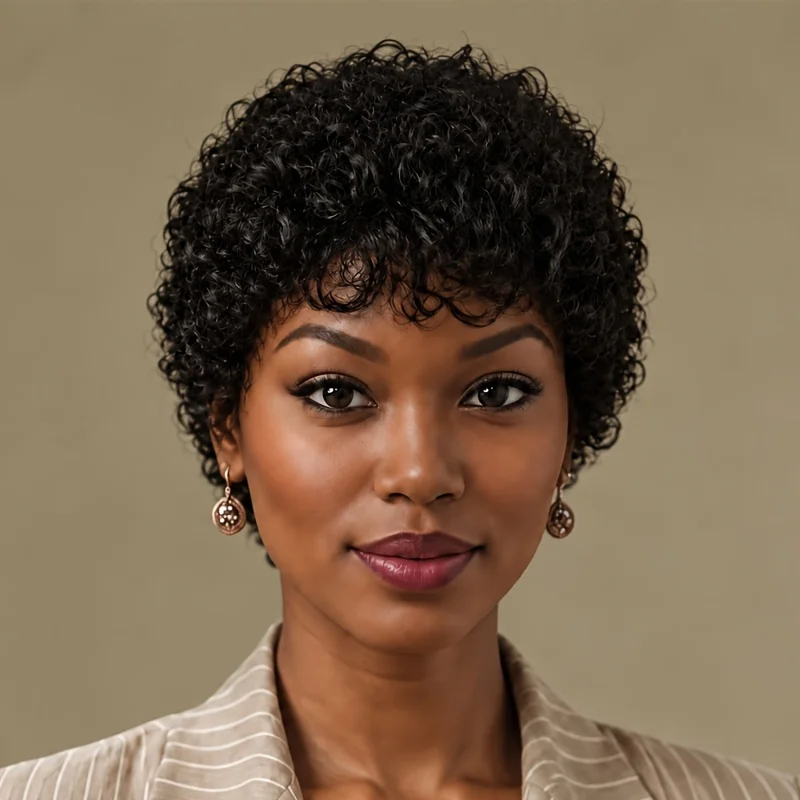 Pixie Cut Wig Curly Wig with Bangs  Machine Made Human Hair Wig Women's Short Hair Wig Fluffy Shape Suitable for Casual Attire