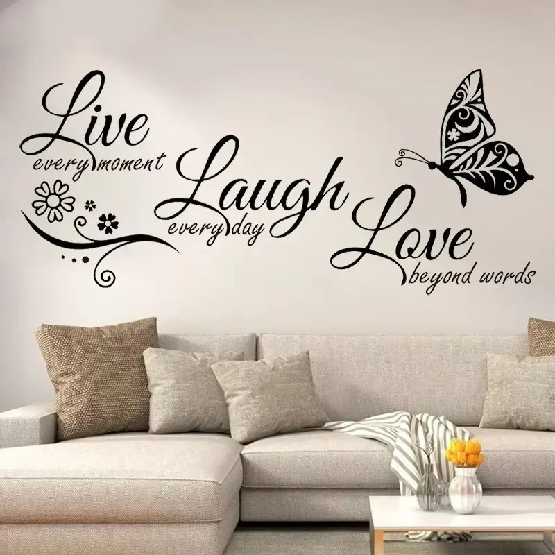 Live Laugh Love Butterfly Flower Wall Art Sticker Modern Wall Decals Quotes Vinyls Stickers Home Decor Living Room Wholesale