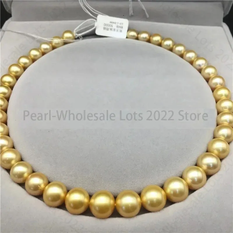 

Charming 18"11-12mm Natural Genuine Golden Round Pearl Necklace Luster Women Jewelry 925 Sterling Silver