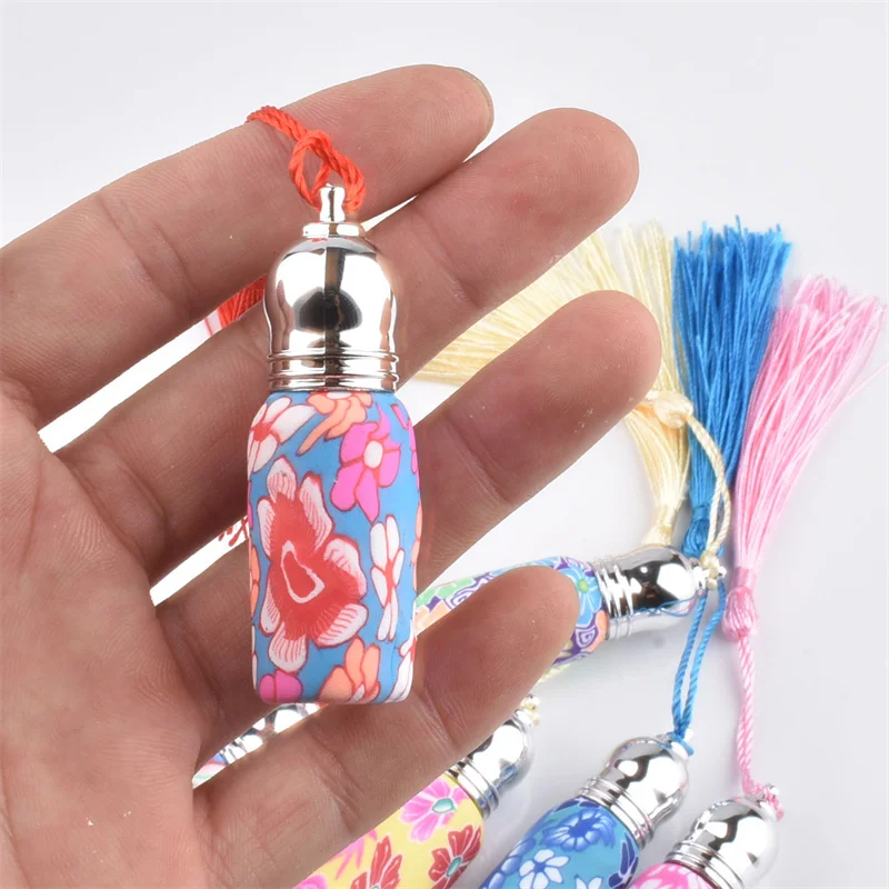 20pcs 5ml Glass Perfume Roll on Bottle With Glass And Metal Ball Polymer Clay Roller Essential Oil Bottle Many Patterns