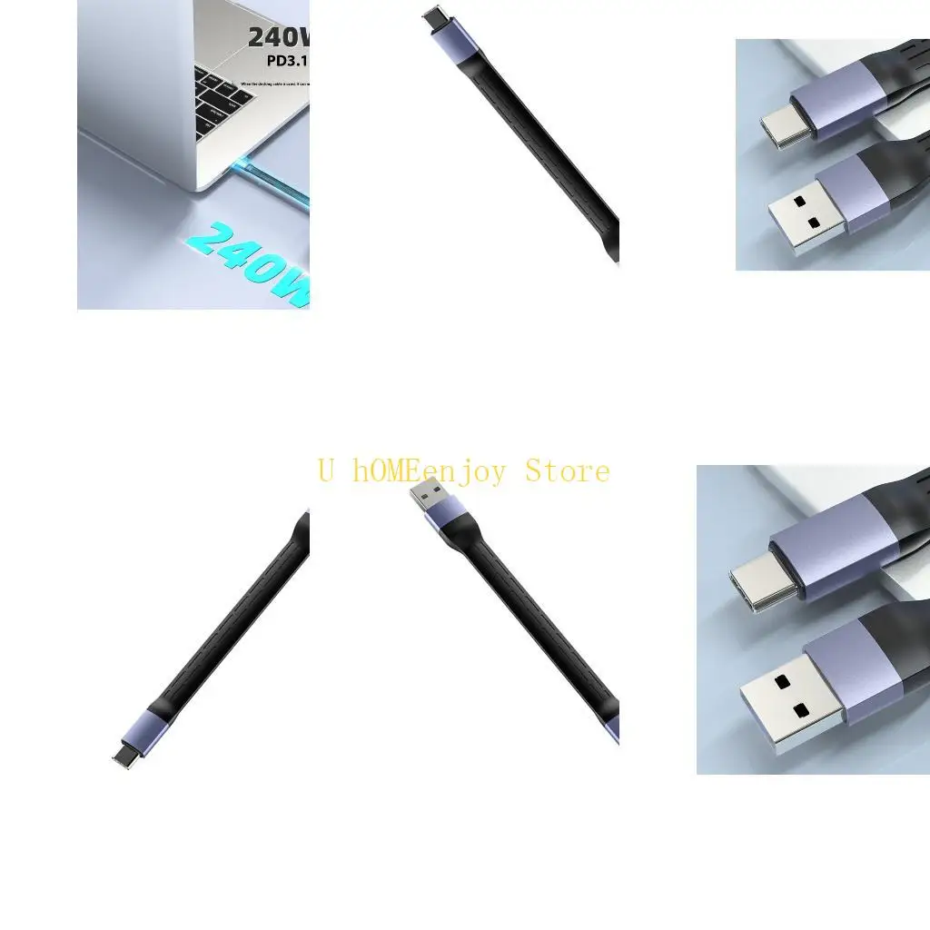 B0KF Short Flexible USB C Cable 40Gbps Data Transfer PD3.1 and 15cm Flat