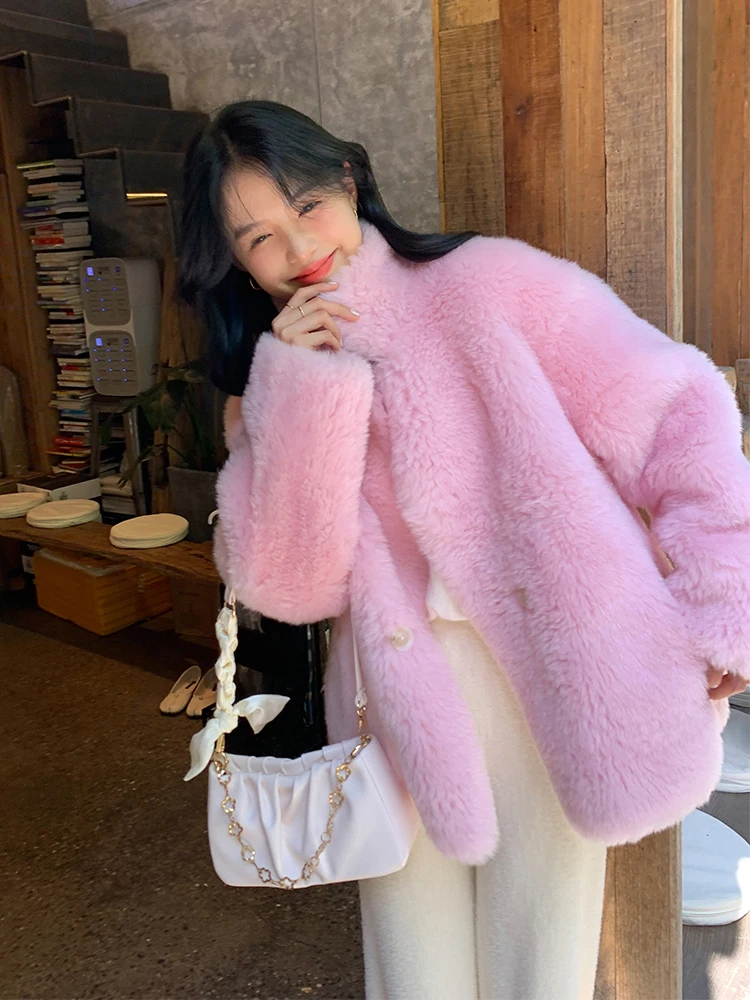 

GG Cozy Milk Lamb Fur Tocap Leather Fur Inteated Women's Coat Winter New Arrival Youth Warm Long Sve Korean Sle