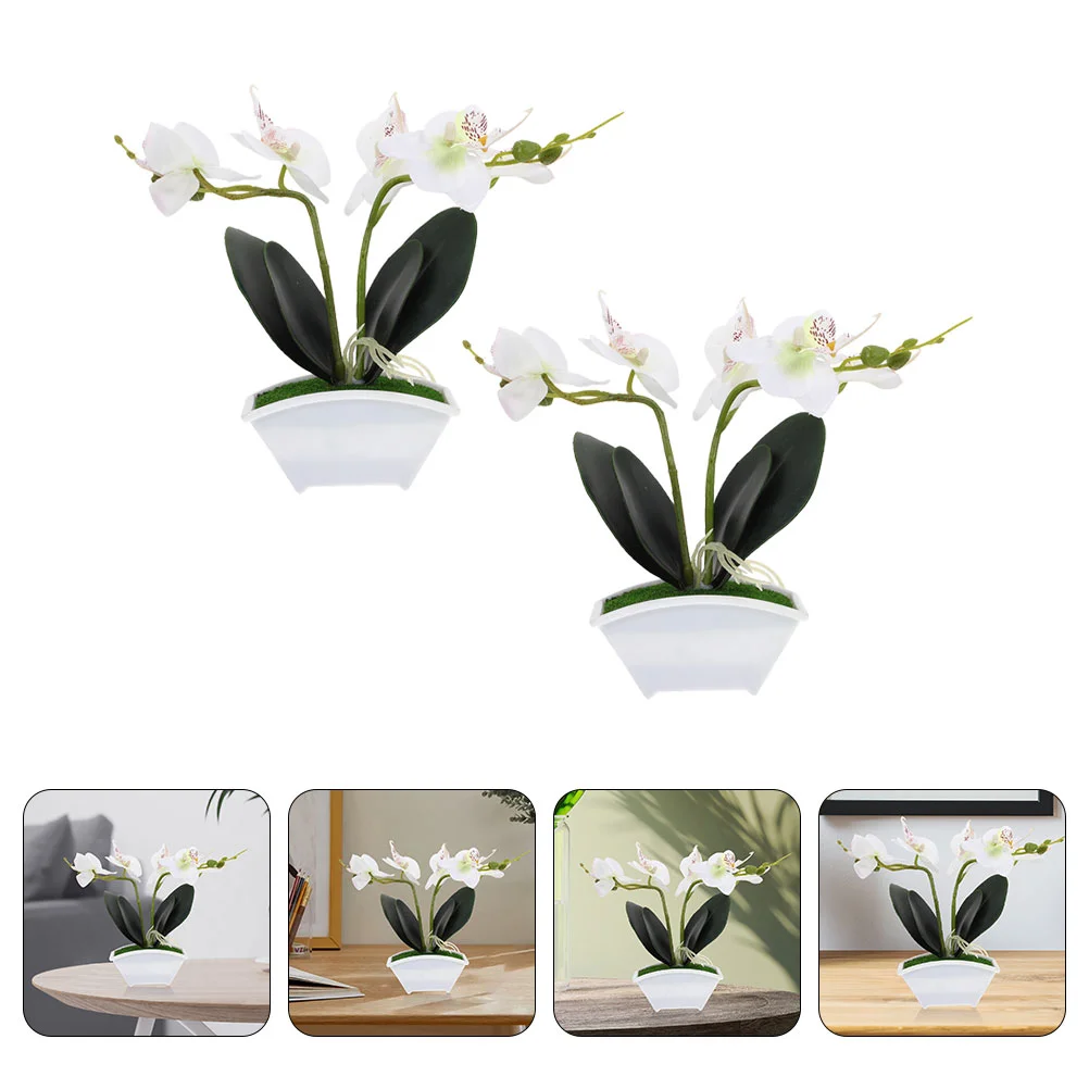 

2 Pcs Artificial Flowers Simulation Phalaenopsis Small Fake Bonsai Realistic White Faux Potted