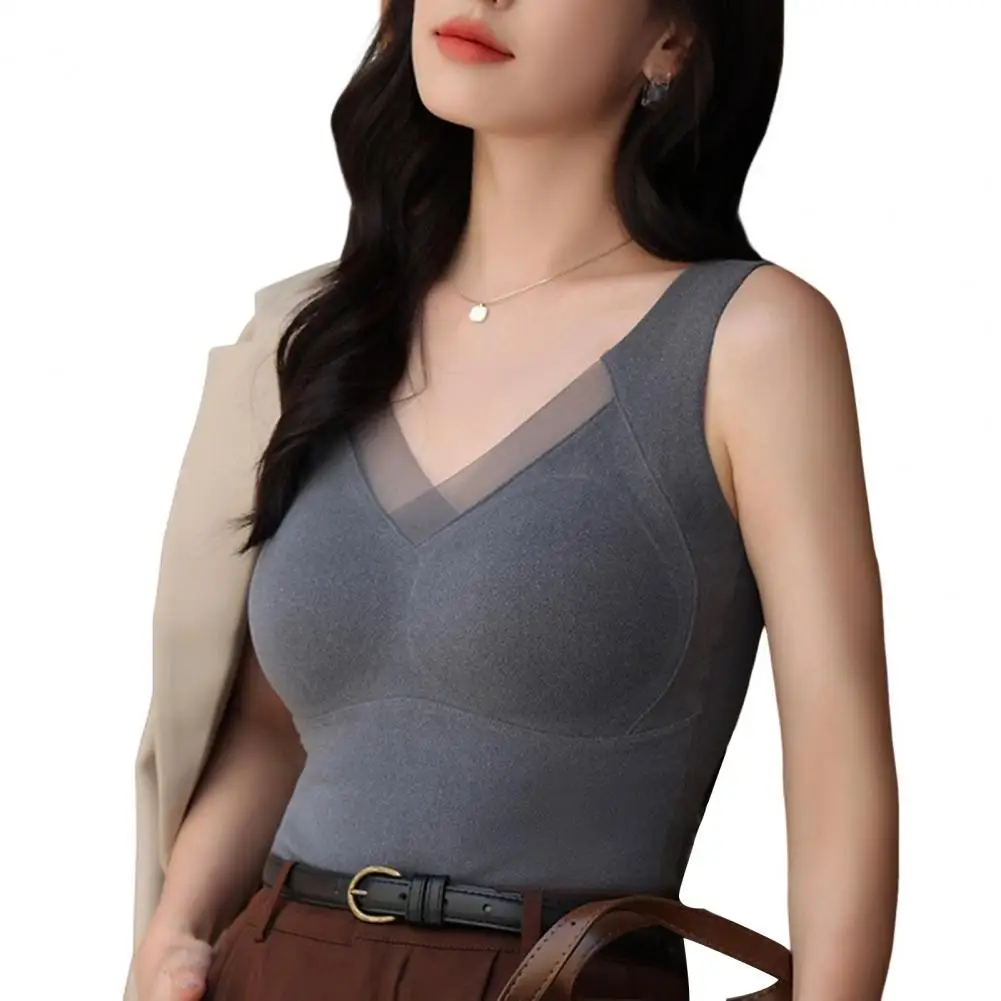

Women V-neck Vest Graphene Vest with 3d Cup for Autumn Winter Innerwear Elastic Fabric Thermal Vest for Bottoming