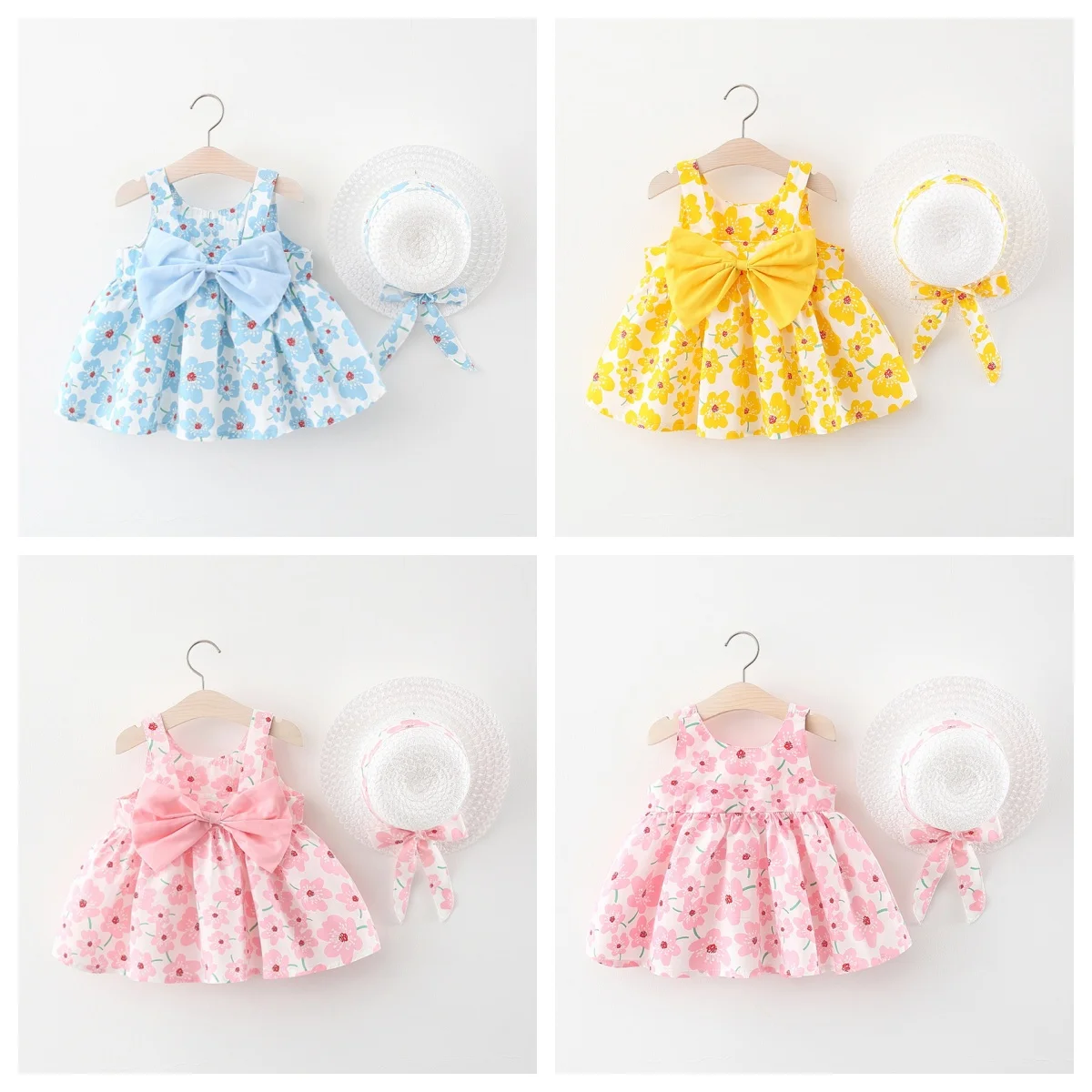 

Комплект из двух предметов, летняя одежда для новорожденных, одежда для маленьких девочек, хлопковое пляжное платье на подтяжках + шляпа от солнца, платья принцессы