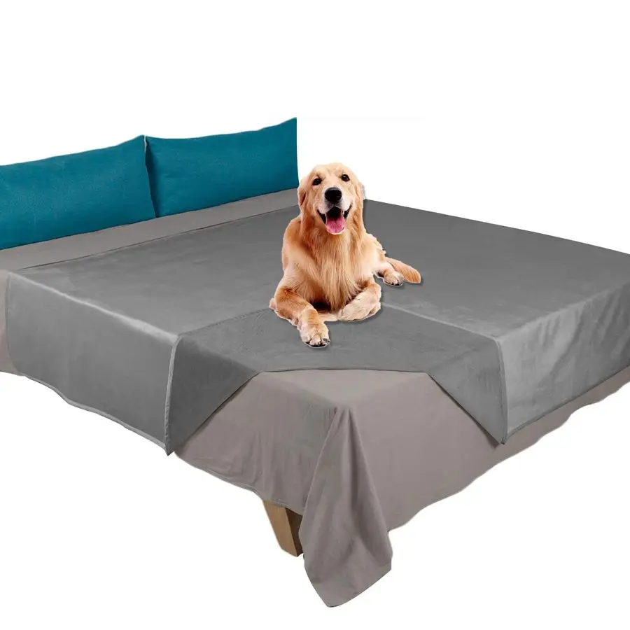 

Pet Bed Blanket Reversible 100 Waterproof Velvet Super Soft for Sofa and Bed 82x102 Inches, Light GreyGrey