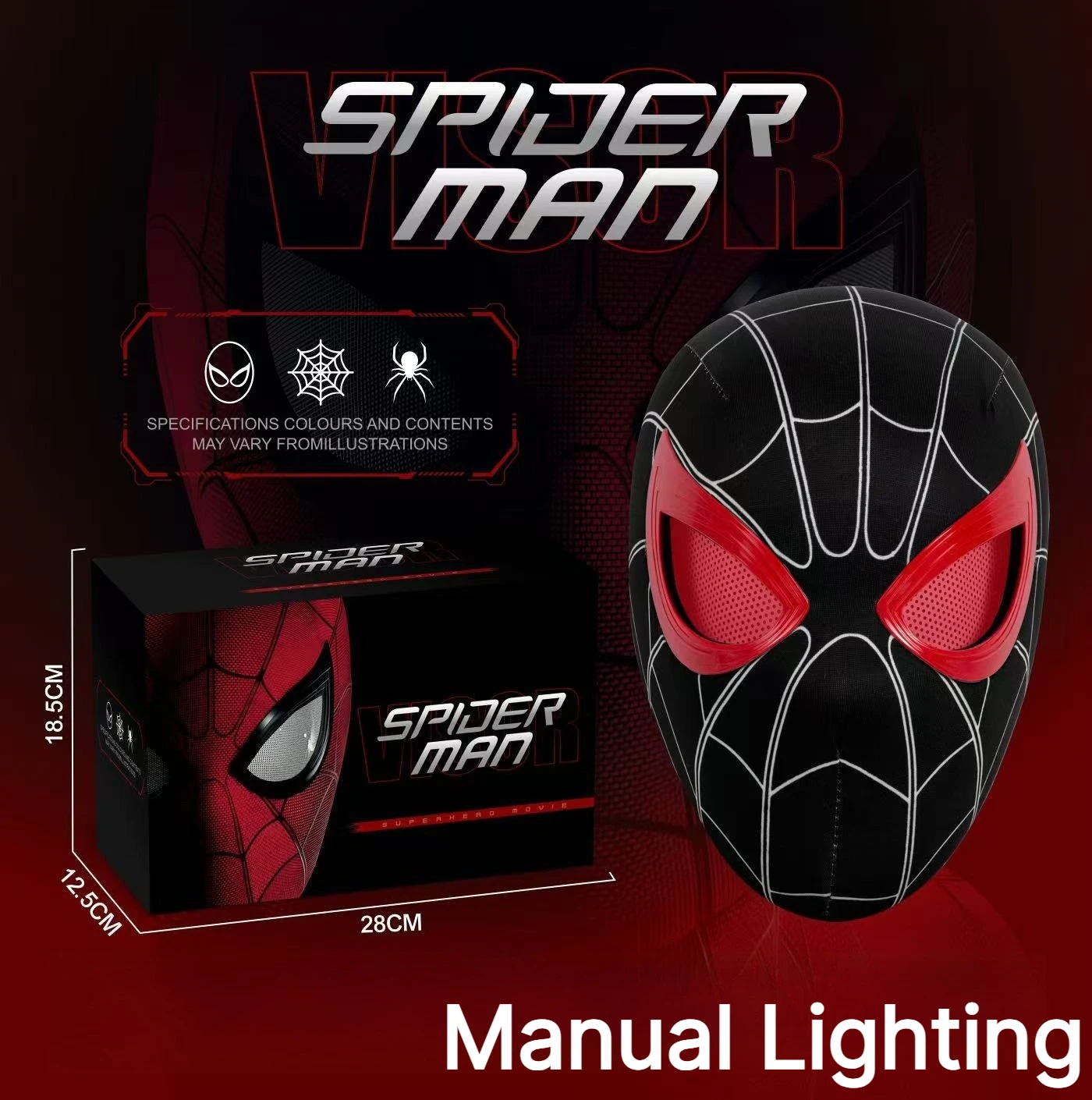 Op voorraad Miles 1:1 schaal elektronisch masker met bewegende, lichtgevende ogen, ringbediening, cosplay speelgoed, cadeau voor jongens