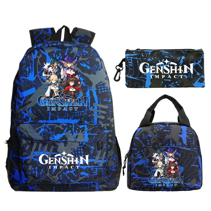 3Pcs/set Genshin Impact Bookbag Prinmay Students Schoolbag Boys Girls Large Capacity Backpack Child Rucksack Back To School Gift